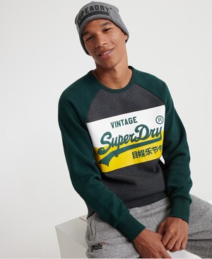 Superdry Vintage Logo Colourblock Férfi Pulóver MélySzürke | VAHGT5609